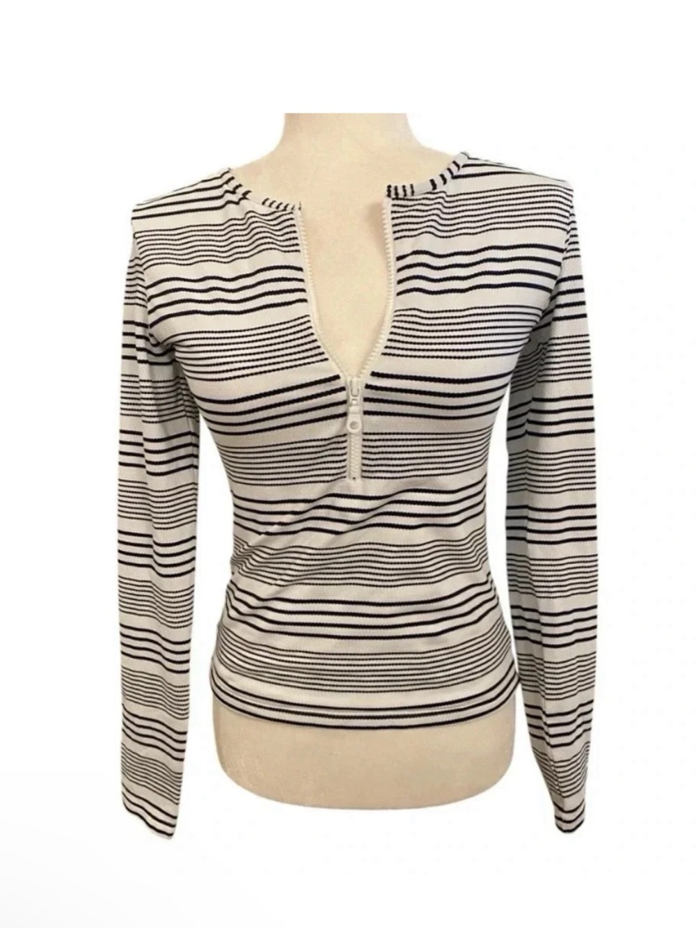 Melissa Odabash Nautical Pique Striped Bikini Top Longsleeve Tankini Swim